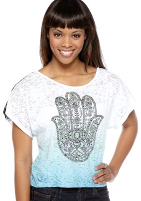 Almost Famous Lace Back High Low Screen Tee