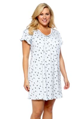 Miss Elaine Plus Size Ruffle Trim Knit Short Gown