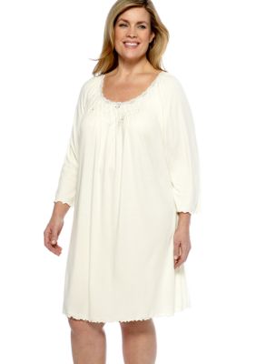 Miss Elaine Plus Size Sofiknit Smocked Neck Short Gown