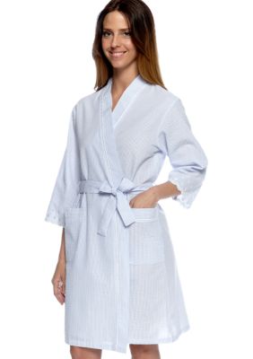 Miss Elaine Seersucker Short Wrap Robe