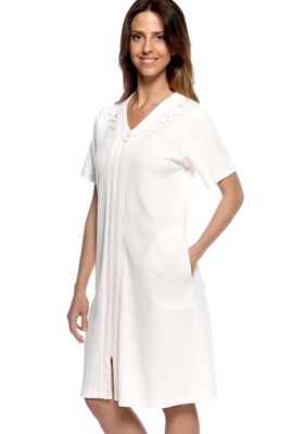 Miss Elaine Waffle Knit Short Zip Robe