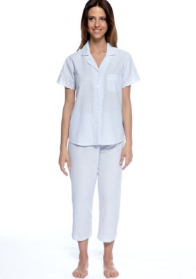 Miss Elaine Seersucker Stripe Long Pajama Set