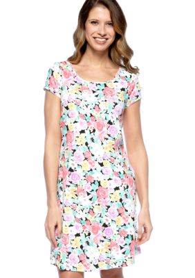 Miss Elaine Interlock Knit Floral Print Sleep Dress
