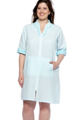 Miss Elaine Plus Size Short Seersucker Zipper Robe