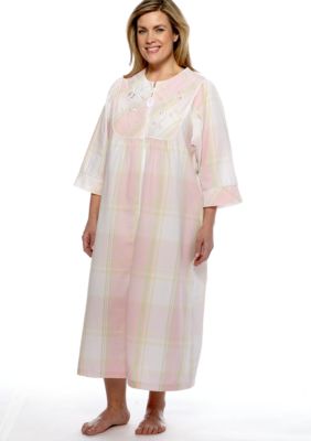 Miss Elaine Plus Size Long Seersucker Plaid Zipper Robe