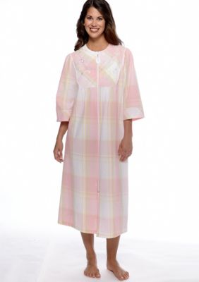 Miss Elaine Long Seersucker Plaid Zipper Robe