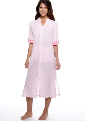 Miss Elaine Plus Size Seersucker Long Zipper Robe