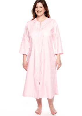 Miss Elaine Plus Size Long Woven Jacquard Zip Robe
