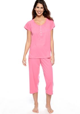 Lauren Ralph Lauren Smocked Neck Capri Pajama Set