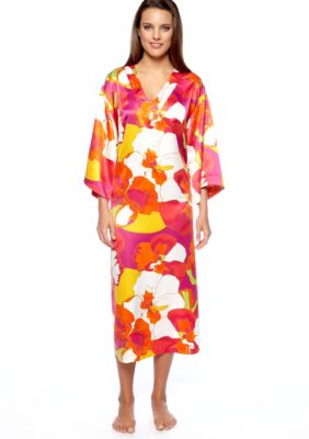 N Natori Floral Printed Satin Caftan