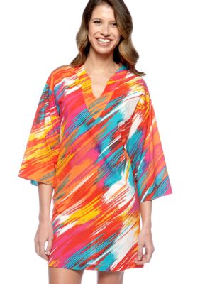 N Natori Multicolor Diagonal Strokes Striped Tunic