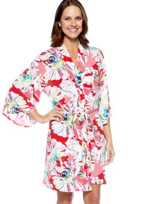 Josie by Natori Stencil Floral Print Short Wrap Robe