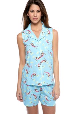 Character Sleeveless Notch Collar Shorty Pajama Set