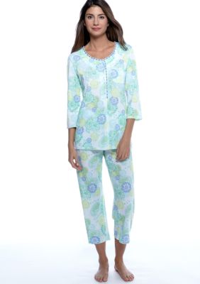 Kim Rogers Blue Paisley Knit Pajama Set