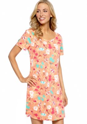 Kim Rogers Beach Print Sleep Shirt with Keyhole