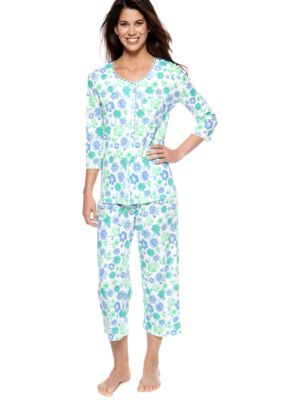 Kim Rogers Blue Floral Knit Pajama Set