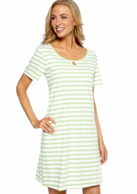 Kim Rogers Lime Stripe Sleep Shirt with Keyhole