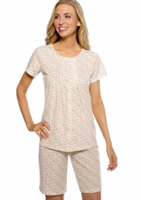 Kim Rogers Pink Ditsy Knit Shorty Pajama Set