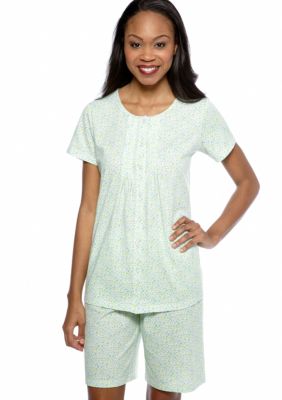 Kim Rogers Blue Ditsy Knit Shorty Pajama Set