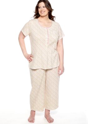 Kim Rogers Plus Size Pink Ditsy Pajama Set