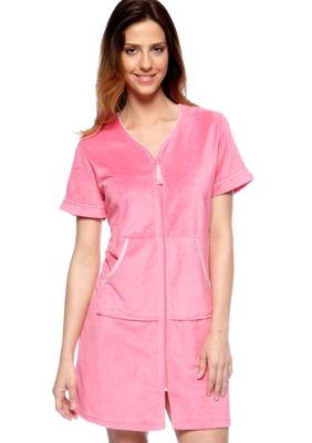 Jasmine Rose Seersucker Trim Terry Zip Robe