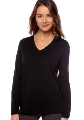 HUE Solid Long Sleeve V-Neck Pajama Tee