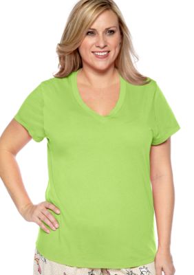 HUE Plus Size Short Sleeve V-Neck Pajama Tee