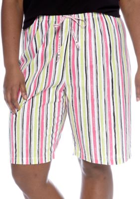 HUE Plus Size Striped Bermuda Sleep Short