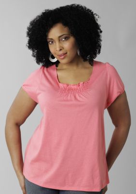 ND Intimates Plus Size Knit Peasant Top with Shirring