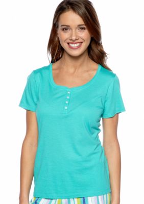 ND Intimates Turquoise Short Sleeve Henley Sleep Tee