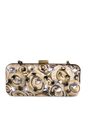 Mary Frances Gold White Crystal Circles Clutch