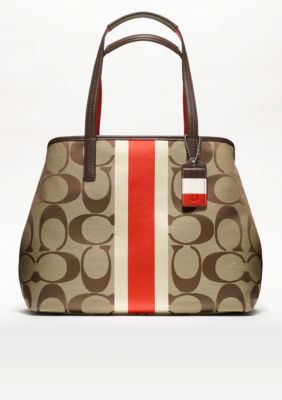 COACH HAMPTONS WEEKEND SIGNATURE STRIPE MEDIUM TOTE