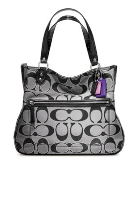 COACH POPPY SIGNATURE METALLIC OUTLINE HALLIE TOTE
