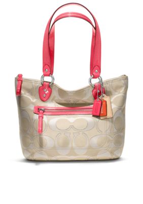 COACH POPPY METALLIC SIGNATURE SATEEN SMALL TOTE
