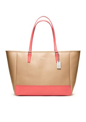 COACH COLORBLOCK SAFFIANO LEATHER MEDIUM NORTH/SOUTH TOTE