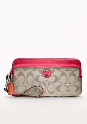 COACH POPPY SIGNATURE SATEEN METALLIC DOUBLE ZIP WALLET