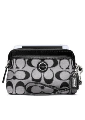 COACH POPPY SIGNATURE SATEEN METALLIC DOUBLE ZIP WRISTLET