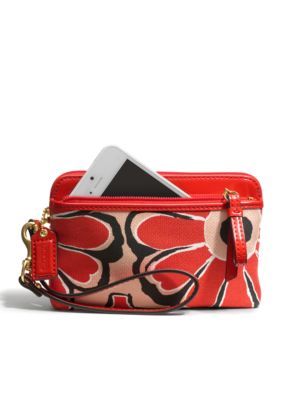 COACH POPPY FLORAL SCARF PRINT DOUBLE ZIP WRISTLET