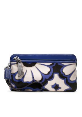 COACH POPPY FLORAL SCARF PRINT DOUBLE ZIP WALLET