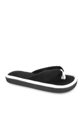 Isotoner Cabanas Microterry Black Trimmed Thong Slipper
