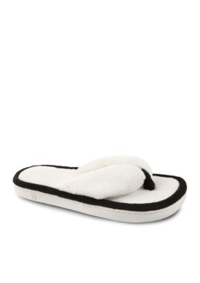 Isotoner Cabanas Microterry Black Trimmed Thong Slipper