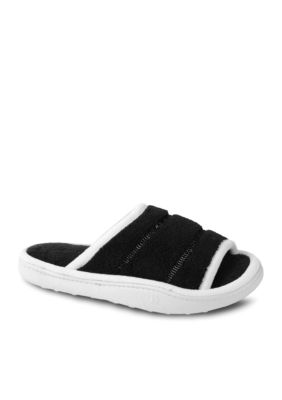 Isotoner Cabanas Microterry Black Trimmed Slipper