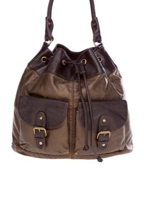 Bueno Two-Tone Washed Drawstring Handbag