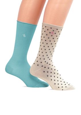 Lauren Ralph Lauren 2 Pack of Pindot Trouser Socks with LRL Embroidery