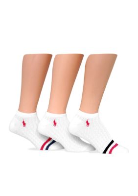 Ralph Lauren Blue Label Stripe Cable 3 Pack of Socks with Polo Player Embroidery