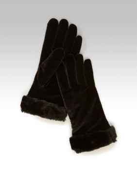 Cejon Stretch Velvet Faux Fur Trim Glove