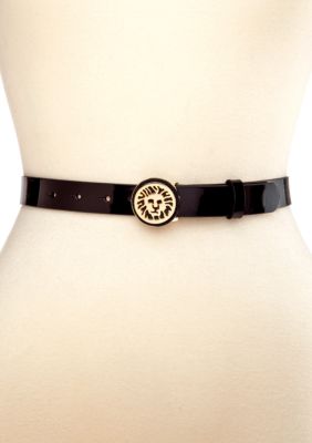 Anne Klein 1-in. Patent Panel Belt with Lion Plaque Buckle