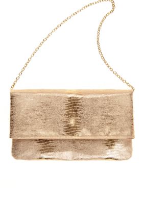 Jessica McClintock Metallic Lizard Flap Clutch