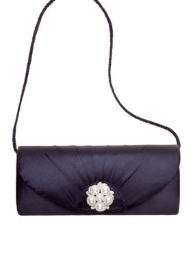 Jessica McClintock Satin Evening Bag with Pearl Cluster