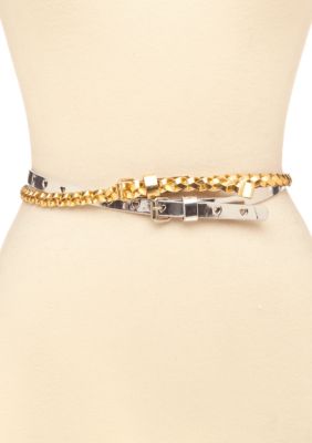 Red Camel Skinny Heart and Braided Set of 2 Belts